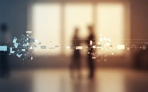 Концептуальна ілюстрація, що відображає напругу між суспільним розколом та людською єдністю через фрагментовані геометричні форми та цифрові лінії на теплому, розмитому фоні.