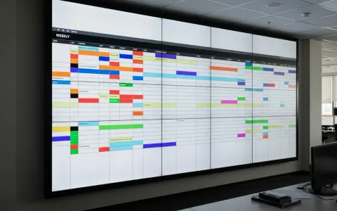 Цифрова дошка розкладу в офісі медіа-компанії з абстрактним зображенням тижневої сітки програм
