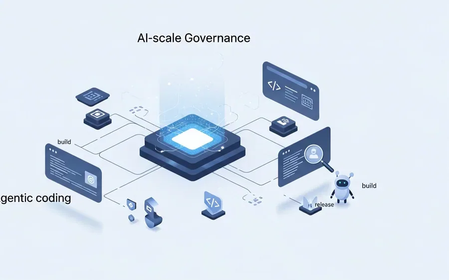 Концептуальна ілюстрація, що зображує центральний механізм управління, який забезпечує дотримання політик у різних інструментах розробки для агентного кодування.