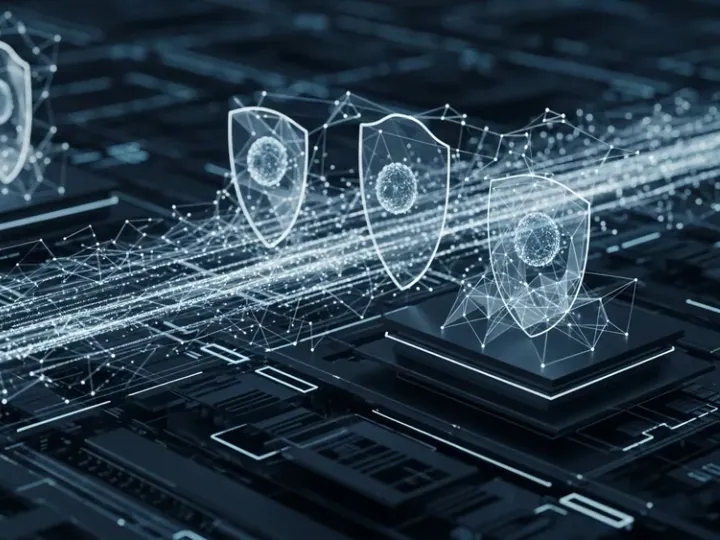 Концептуальне зображення взаємодії автономних AI-агентів з архітектурою кібербезпеки