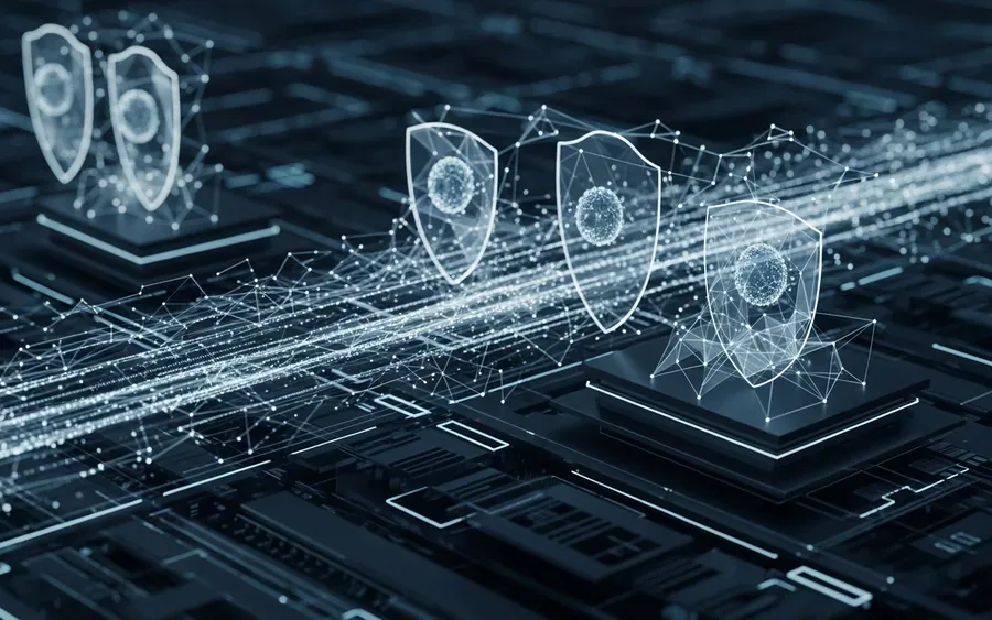 Концептуальне зображення взаємодії автономних AI-агентів з архітектурою кібербезпеки