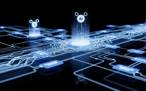 Концептуальна ілюстрація AI-нативної розробки програмного забезпечення, що показує інтеграцію AI-агентів зі структурованими знаннями та контекстом організації.