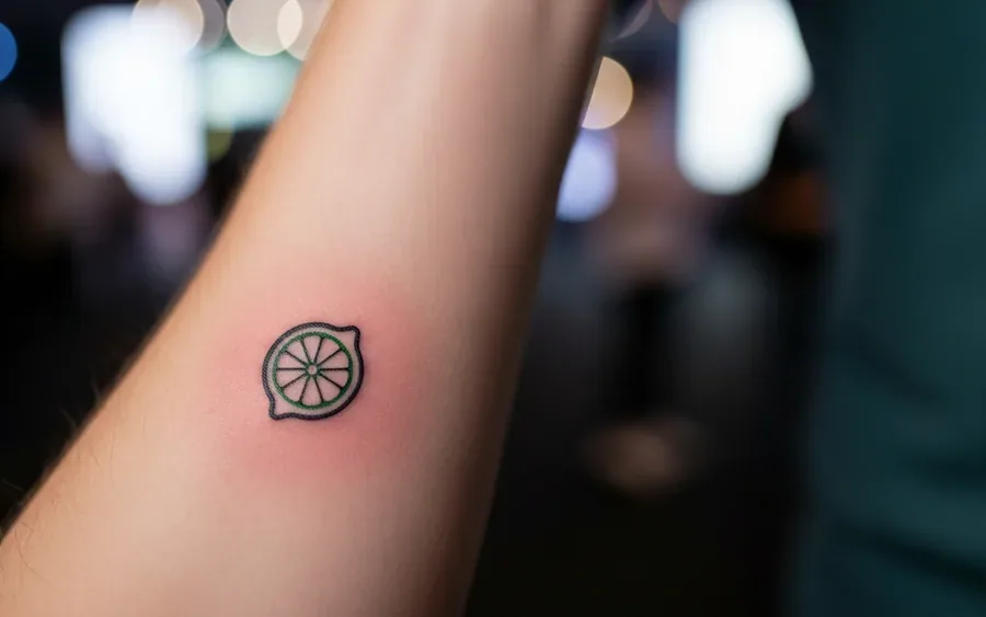 Татуювання логотипу LemonLime на передпліччі людини на технологічній події.