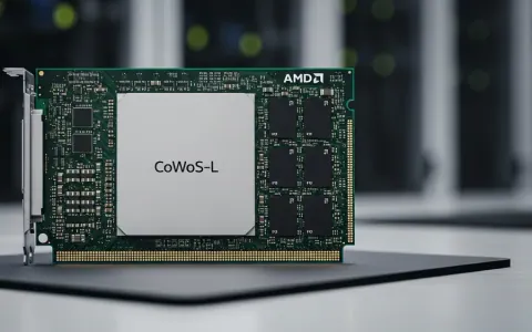Детальний знімок пакета AMD MI455X з інтегрованими чиплетами та стеками HBM4 у середовищі дата-центру.
