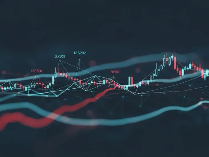 Концептуальна ілюстрація обробки фінансових даних штучним інтелектом для генерації торгових сигналів.