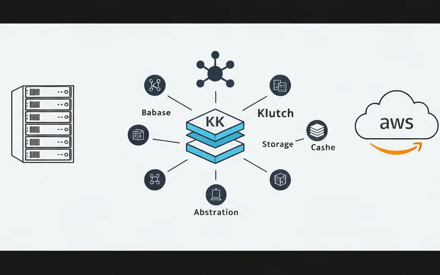 Візуалізація Klutch та a9s Hub, що показує централізовану оркестрацію сервісів даних Kubernetes на локальних серверах та в AWS.