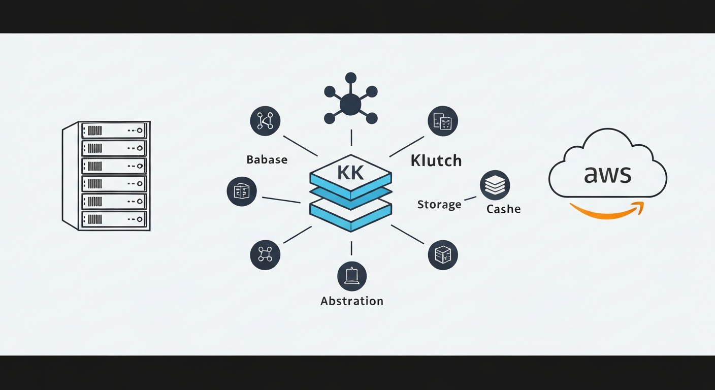 Візуалізація Klutch та a9s Hub, що показує централізовану оркестрацію сервісів даних Kubernetes на локальних серверах та в AWS.
