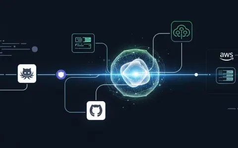 Концептуальна ілюстрація, що показує інтеграцію AWS DevOps Agent з GitHub та AWS для автоматизованого усунення несправностей CI/CD.