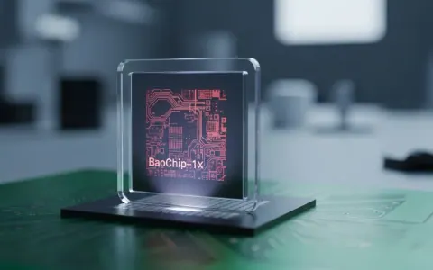 Знімок чипа Baochip-1x, встановленого на друкованій платі, з видимими внутрішніми структурами кремнію завдяки інфрачервоному освітленню.