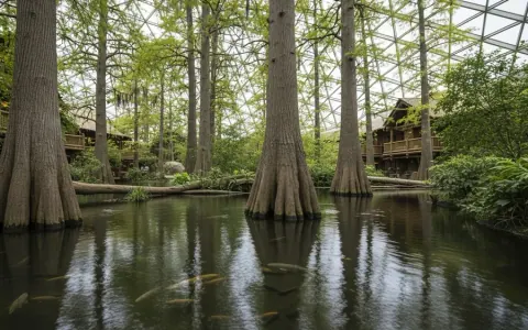 Внутрішнє болото Big Cypress Lodge всередині піраміди Мемфіса з кипарисами та водоймами