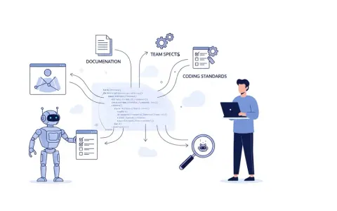 Концептуальна ілюстрація інтеграції зовнішніх джерел даних та командних стандартів у процес перегляду коду.