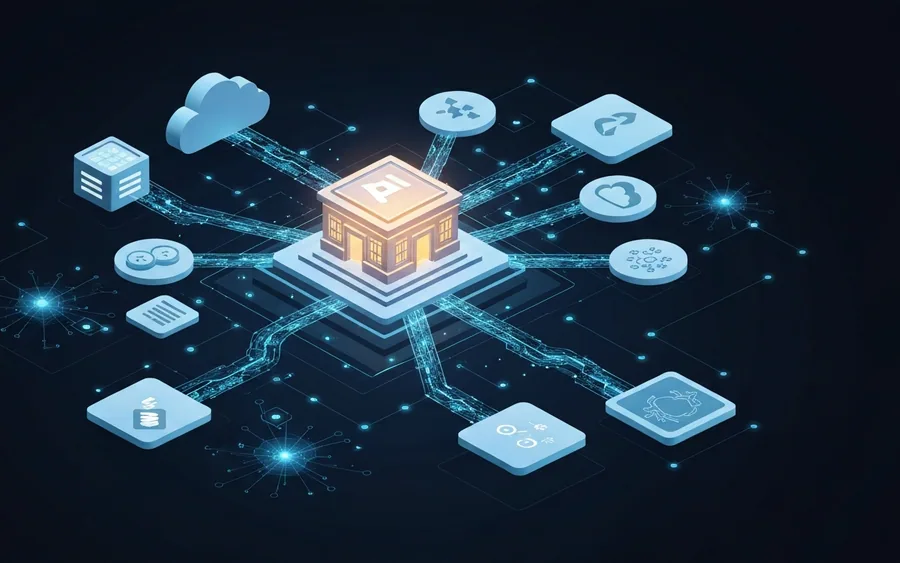 Візуалізація платформи Databricks Lakeflow, що показує потік даних з різних джерел до центрального сховища, керованого ШІ, з елементами автоматизації та інтеграції.