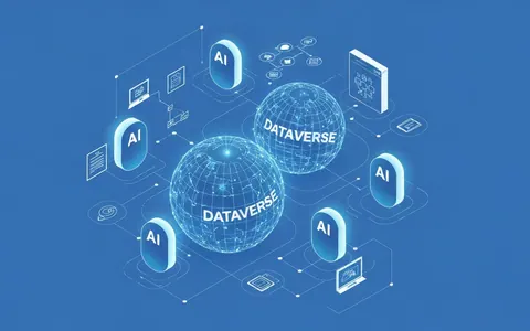 Ілюстрація, що зображує взаємодію AI-агентів з центральною платформою даних Dataverse, яка надає їм бізнес-контекст та розуміння.