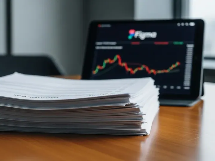 Фінансові документи SEC Form 13F на столі в офісі, на задньому плані екран з біржовими даними Figma