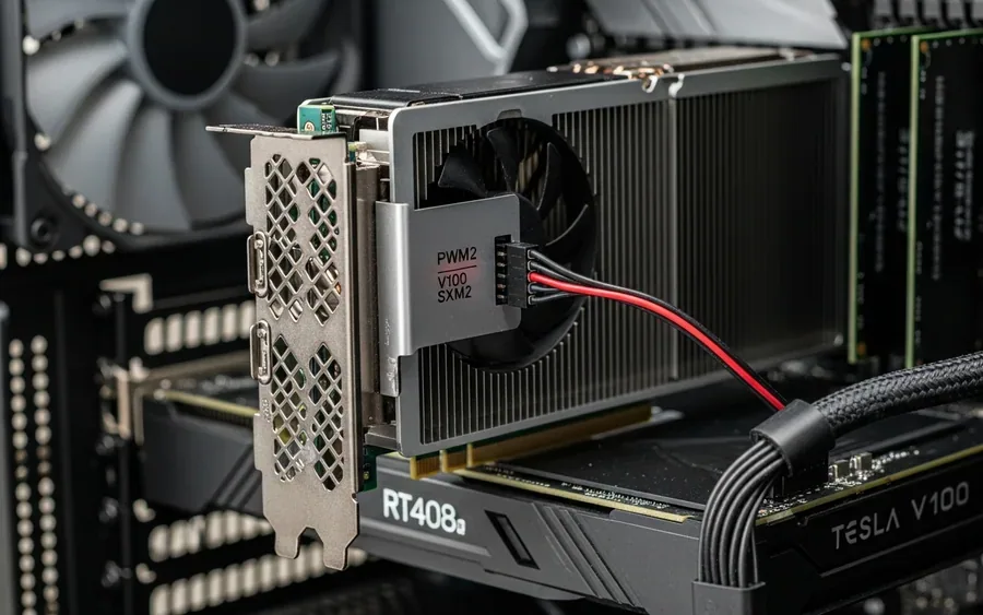 Nvidia Tesla V100 SXM2, встановлена в ігровий ПК з адаптером SXM2-to-PCIe та модифікованим кулером