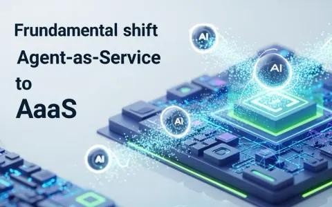 Концептуальна ілюстрація переходу від SaaS до AaaS, де абстрактні AI-агенти взаємодіють з безпечною цифровою інфраструктурою.
