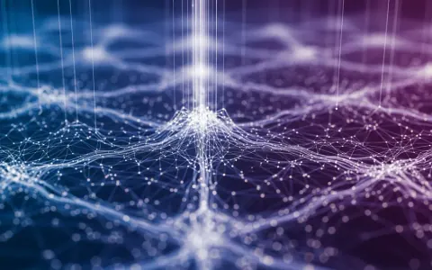 Концептуальна ілюстрація децентралізованої мережі Ethereum з взаємопов'язаними лініями та вузлами
