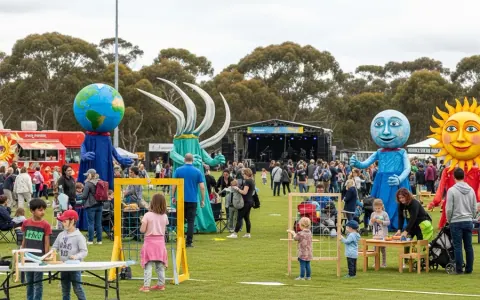 Фестиваль Mighty Kindness Hoot на полі Jubilee Field з інтерактивним мистецтвом та гігантськими ляльками
