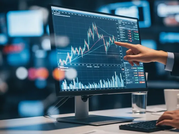 Фінансовий аналіз акцій IBM на моніторі в офісі інвестиційної компанії