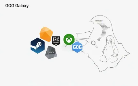 Концептуальна ілюстрація інтеграції GOG Galaxy в середовище Linux.