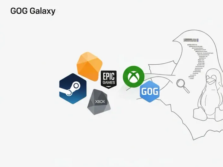 Концептуальна ілюстрація інтеграції GOG Galaxy в середовище Linux.
