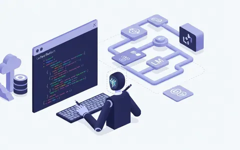 Ілюстрація, що зображує інтегровану платформу Hopsworks 5.0 з кодуючим агентом, який взаємодіє з терміналом, символізуючи автоматизацію розробки ШІ та даних.