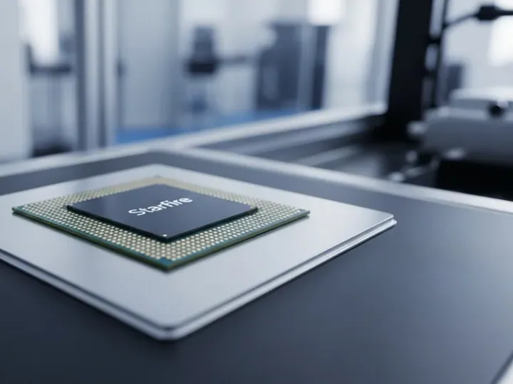 Високодетальна фотографія процесора Intel Starfire у чистій лабораторії