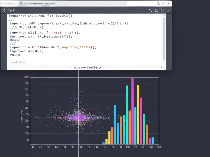 Ілюстрація, що показує інтерактивне середовище Jupyter Notebook з кодом Python для машинного навчання та візуалізацією даних, що відображається поруч.