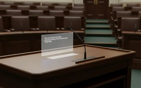 Подіум у законодавчій палаті з ледь помітним цифровим накладанням, що нагадує інструкцію LLM.