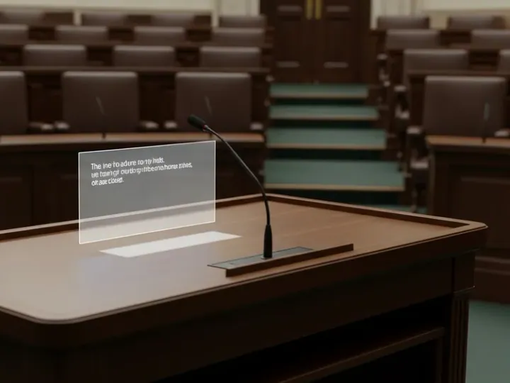 Подіум у законодавчій палаті з ледь помітним цифровим накладанням, що нагадує інструкцію LLM.