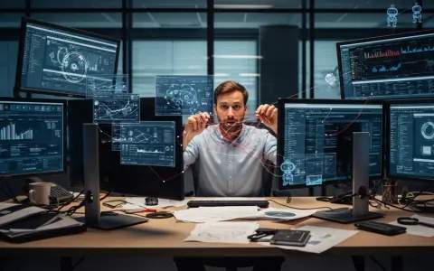 Інженер DevOps на робочому місці, оточений численними екранами та паперами з фрагментованими технічними оновленнями, намагається з'єднати розрізнену інформацію.