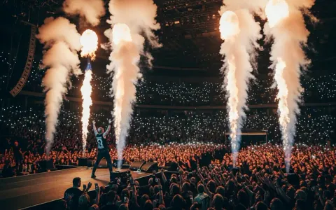 Концерт гурту Disturbed на Hard Rock Live з піротехнікою та освітленням від мобільних телефонів фанатів.