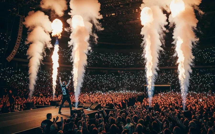 Концерт гурту Disturbed на Hard Rock Live з піротехнікою та освітленням від мобільних телефонів фанатів.