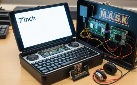 Відкритий вінтажний ланчбокс M.A.S.K., перетворений на кібердек з Raspberry Pi 5 та сенсорним екраном