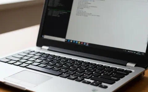 Старий ноутбук з чистим інтерфейсом Linux на екрані, що стоїть на столі.