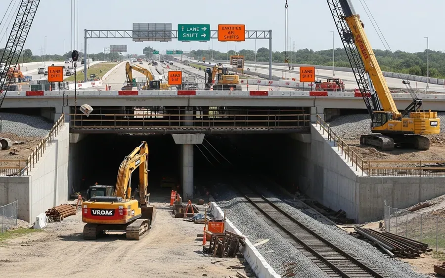 Будівництво шестисмугового підземного переходу під U.S. 290 та залізничними коліями в Сайпресі, Техас.
