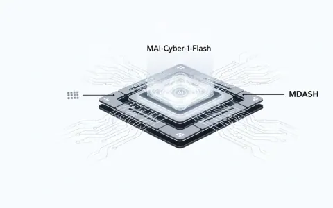 Концептуальна ілюстрація інтеграції AI-моделі MAI-Cyber-1-Flash в платформу MDASH для кібербезпеки.