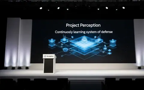 Концептуальне зображення системи кібербезпеки Project Perception на екрані під час презентації
