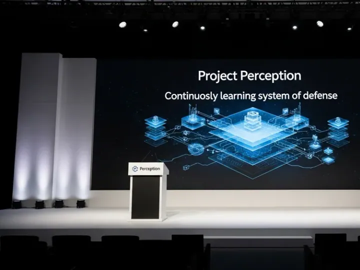 Концептуальне зображення системи кібербезпеки Project Perception на екрані під час презентації