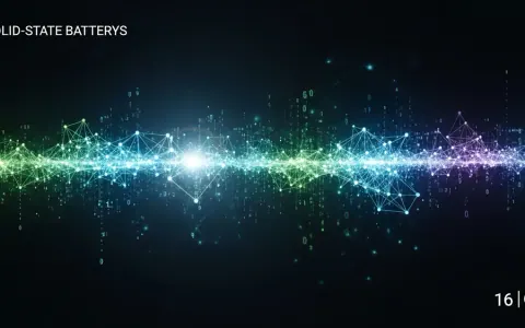 Концептуальна ілюстрація структурованого потоку даних про твердотільні батареї, що символізує інтеграцію та обробку даних штучним інтелектом.