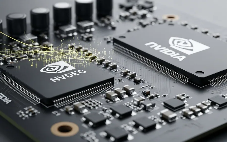 Детальний знімок плати графічного процесора NVIDIA, що демонструє блок NVDEC.