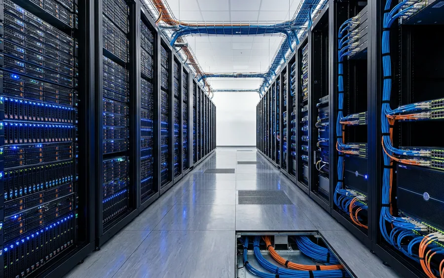 Серверні стійки з обчислювальними GPU-вузлами в сучасному дата-центрі