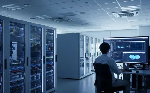 Інтер'єр сучасної дослідницької лабораторії ШІ в аспірантурі ШІ імені Кім Джечула при KAIST у Сеулі з серверами та дослідником біля монітора.