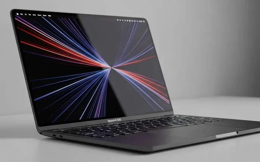 Ноутбук MacBook Air M5 опівнічного чорного кольору на мінімалістичному столі