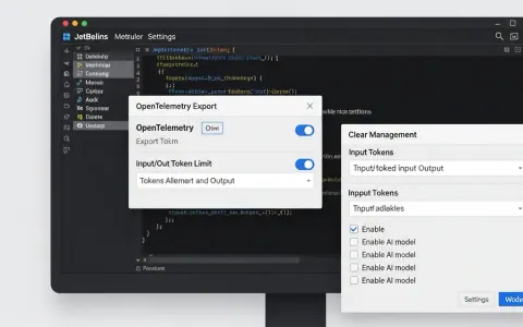 Інтерфейс IDE JetBrains з налаштуваннями GitHub Copilot, що показують параметри OpenTelemetry, ліміти токенів та керування моделями.