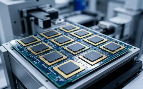 Зображення передового багаточипового пакета (multi-chip package) на виробничій лінії в напівпровідниковій фабриці Intel.