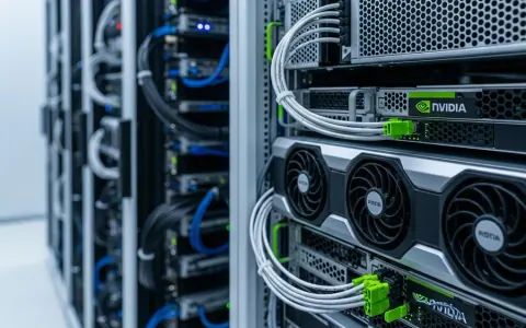 Серверні стійки з графічними процесорами Nvidia у центрі обробки даних ШІ
