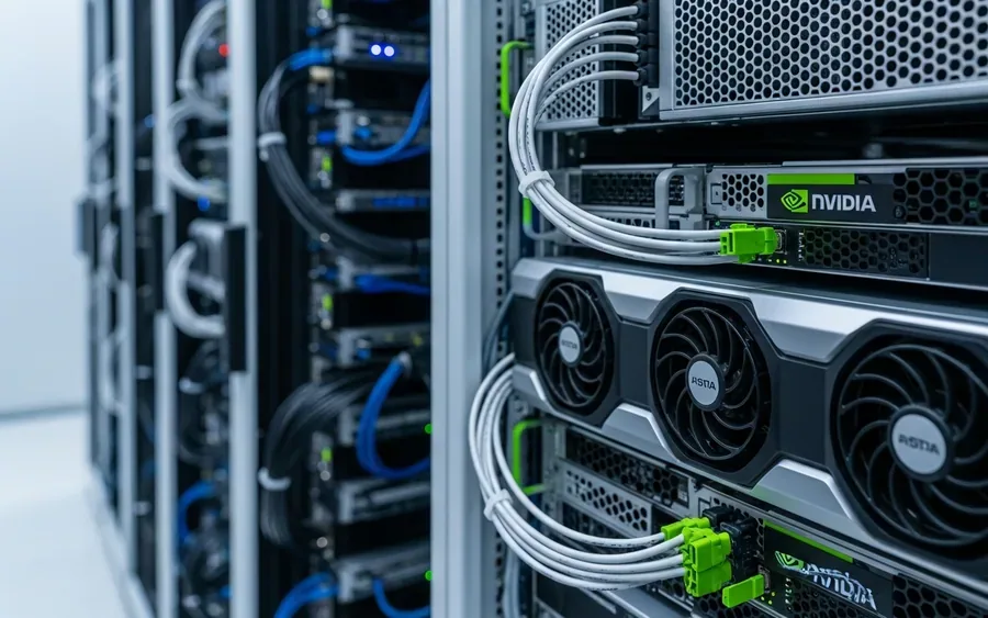 Серверні стійки з графічними процесорами Nvidia у центрі обробки даних ШІ