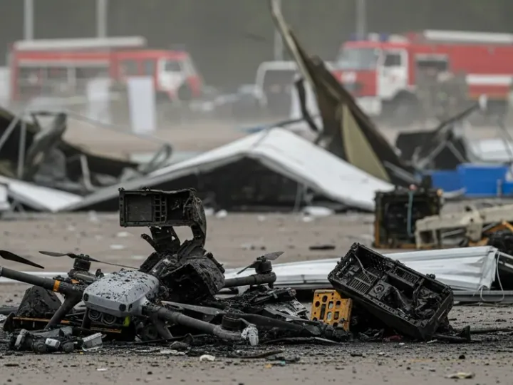 Наслідки ракетного удару по виставці технологій дронів під Києвом