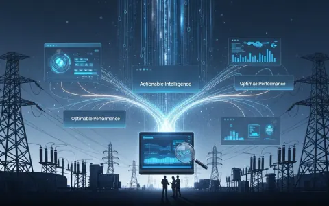 Концептуальна ілюстрація інтеграції передової аналітики в енергетичну інфраструктуру, що символізує інтелектуальні, взаємопов'язані енергетичні системи.